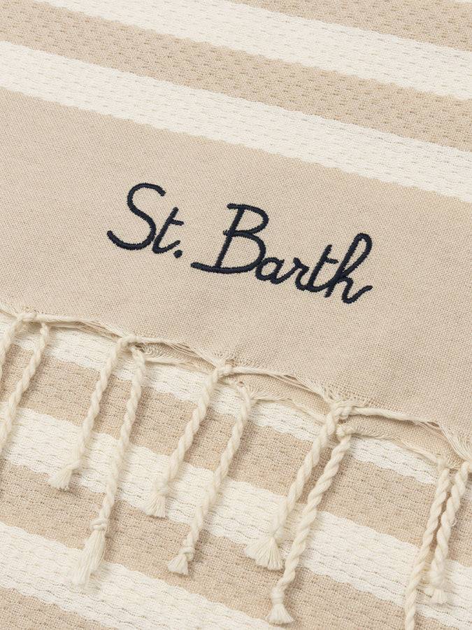Mc2 Saint Barth Cotton Beach Towel Fouta With Beige Striped Print