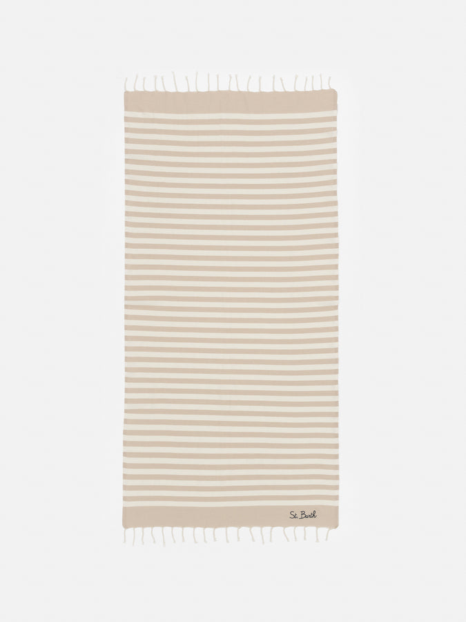 Mc2 Saint Barth Cotton beach towel Fouta with beige striped print