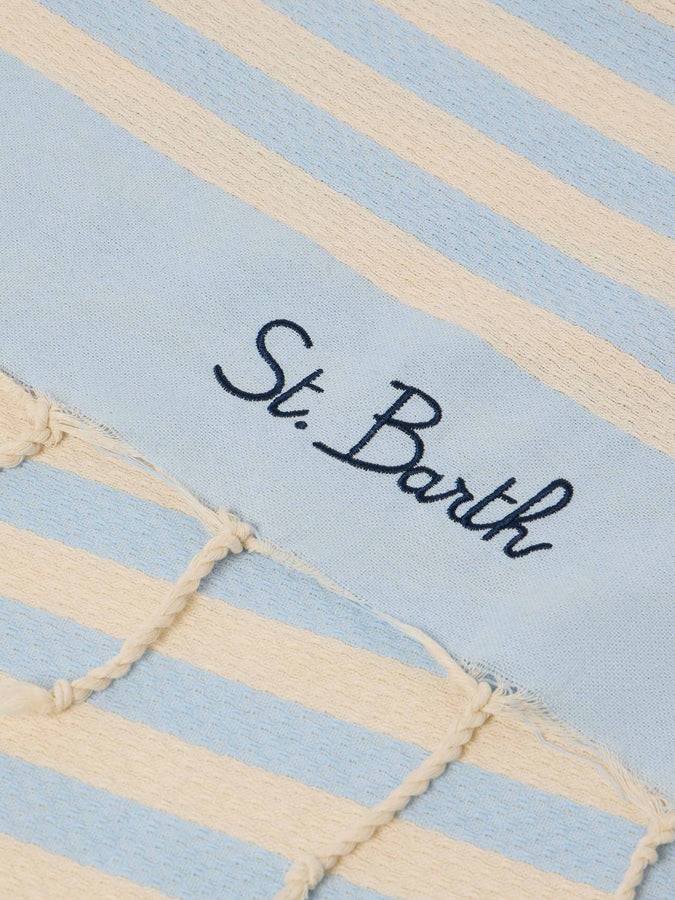 Mc2 Saint Barth Cotton Beach Towel Fouta With Light Blue Striped Print
