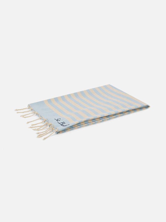 Mc2 Saint Barth Cotton Beach Towel Fouta With Light Blue Striped Print