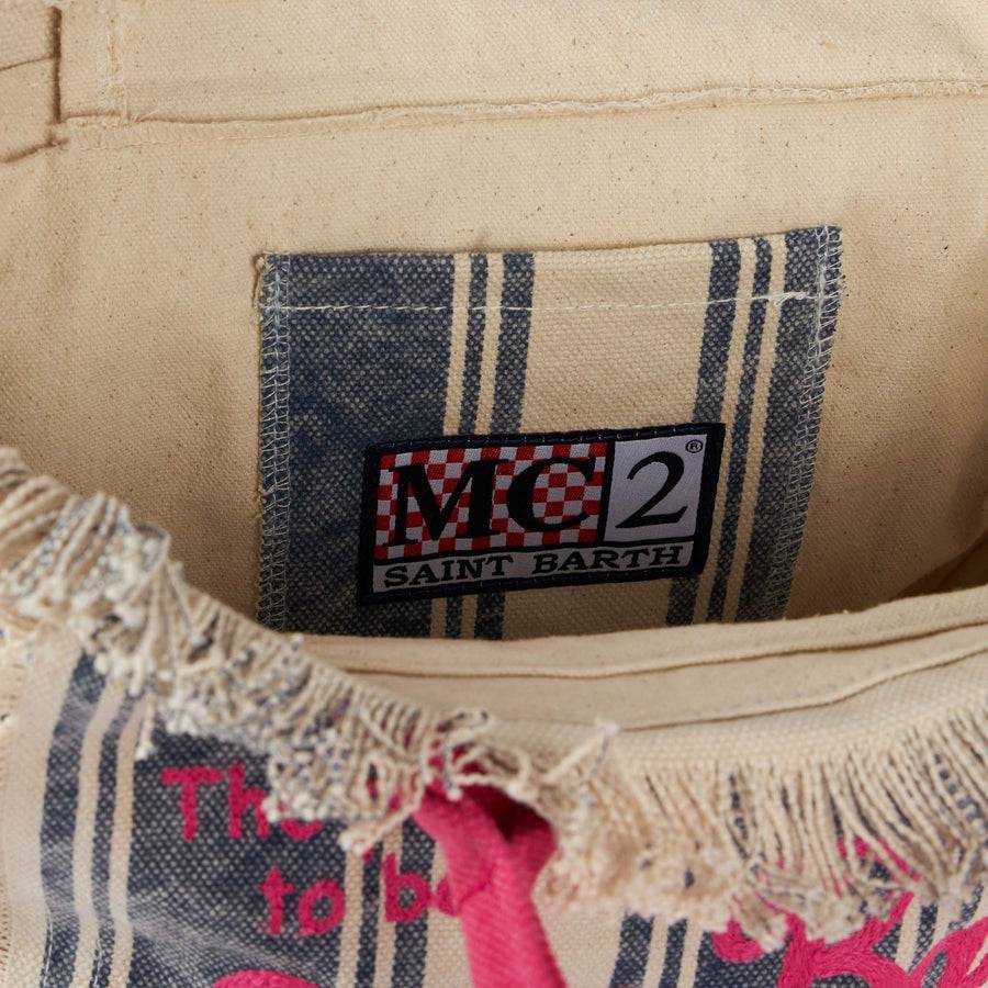 Mc2 Saint Barth Cotton Canvas Colette Handbag With Striped Print