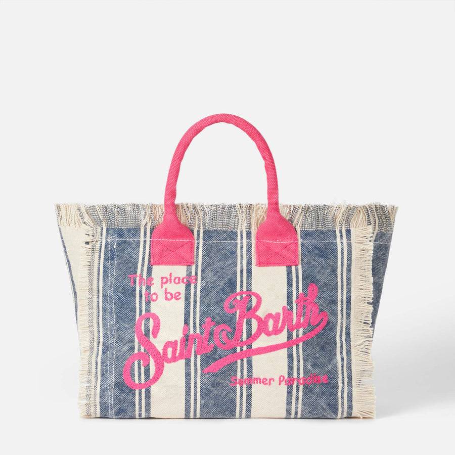 Mc2 Saint Barth Cotton Canvas Colette Handbag With Striped Print