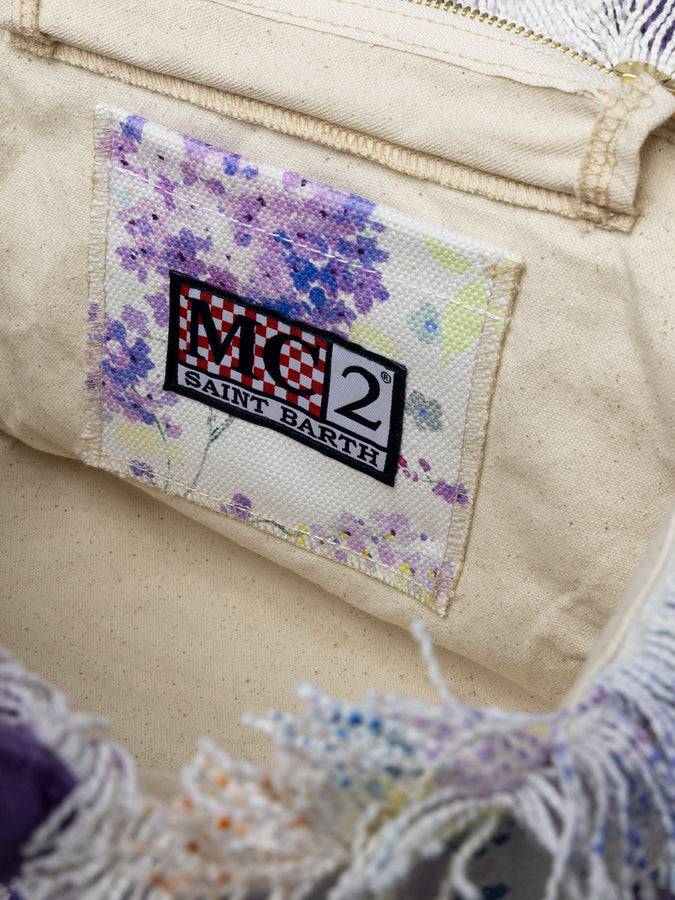 Mc2 Saint Barth Cotton Canvas Colette Handbag With Watercolor Flower Print