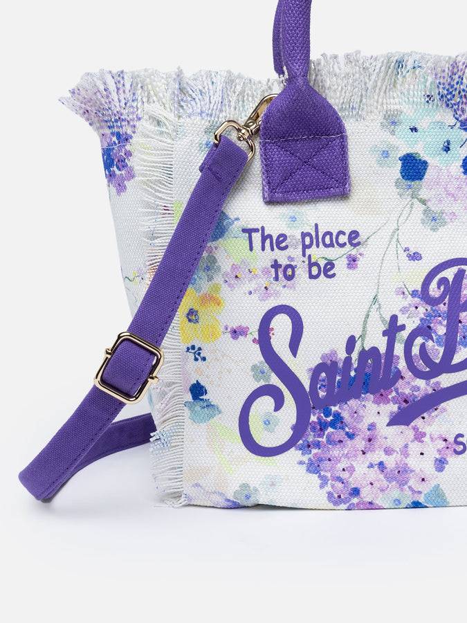 Mc2 Saint Barth Cotton Canvas Colette Handbag With Watercolor Flower Print