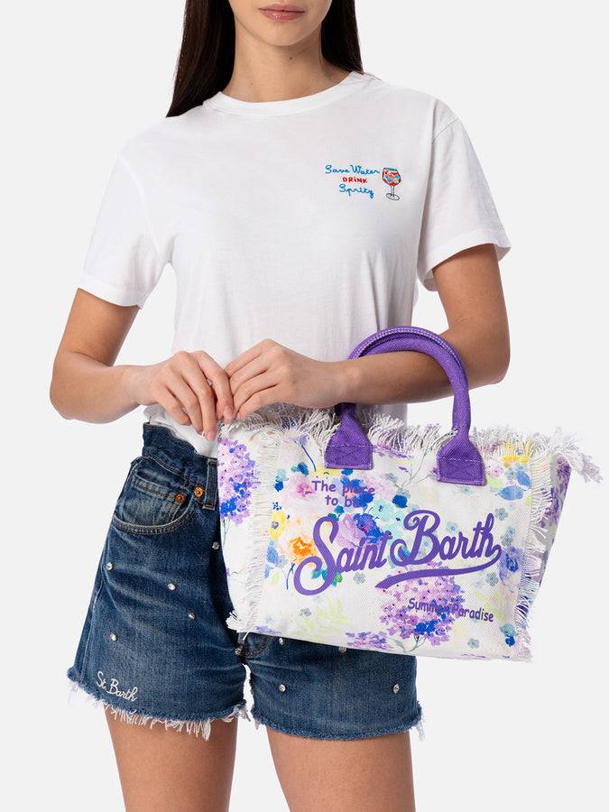 Mc2 Saint Barth Cotton Canvas Colette Handbag With Watercolor Flower Print