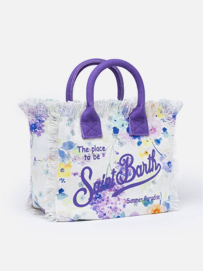 Mc2 Saint Barth Cotton Canvas Colette Handbag With Watercolor Flower Print