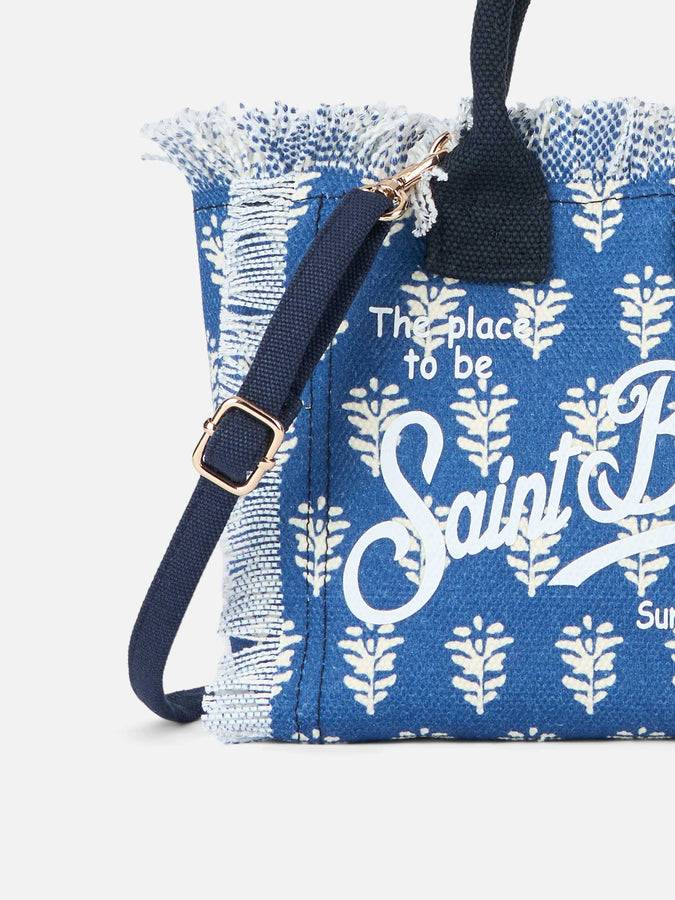 Mc2 Saint Barth Cotton Canvas Mini Vanity Bag With Indigo Flower Print