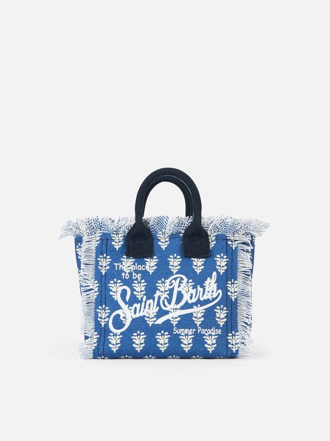 Mc2 Saint Barth Cotton Canvas Mini Vanity Bag With Indigo Flower Print