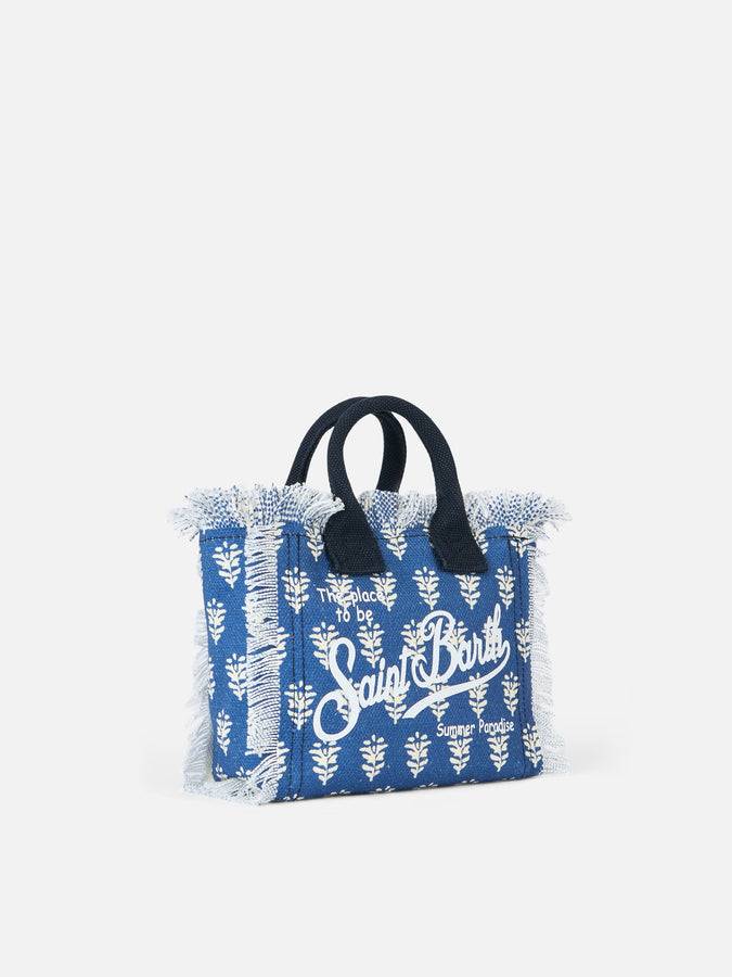 Mc2 Saint Barth Cotton Canvas Mini Vanity Bag With Indigo Flower Print