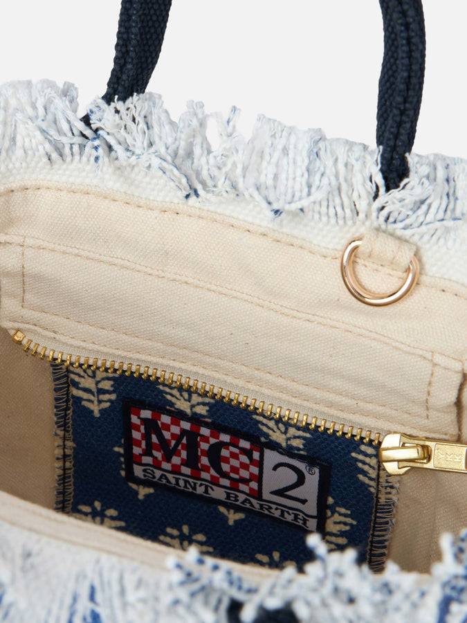 Mc2 Saint Barth Cotton Canvas Mini Vanity Bag With Indigo Flower Print