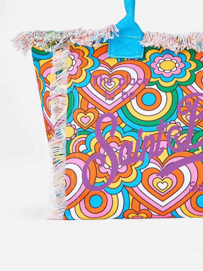 Mc2 Saint Barth Cotton Canvas Vanity Tote Bag With Groovy Print