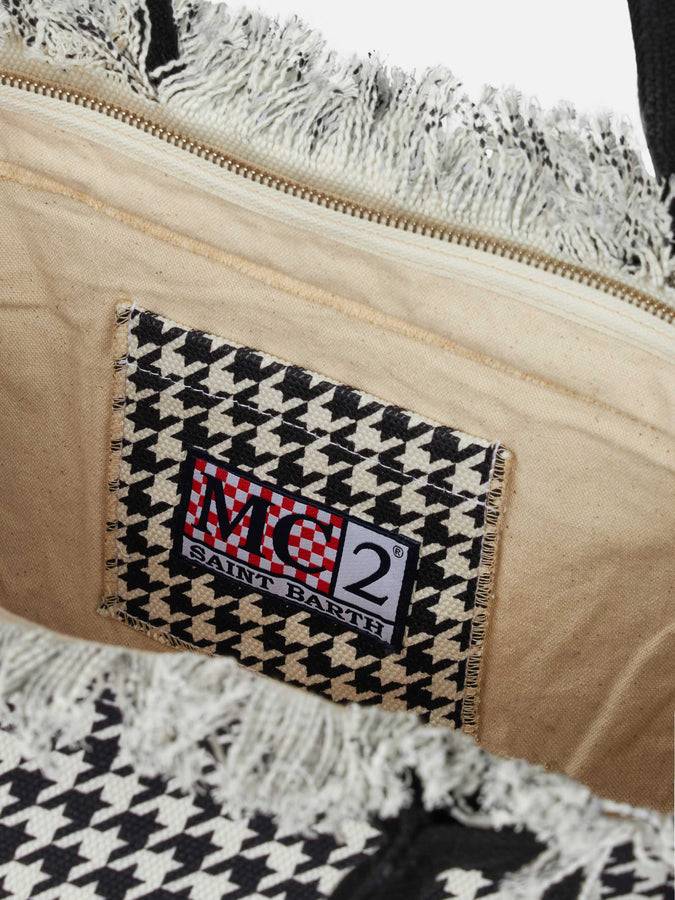 Mc2 Saint Barth Cotton Canvas Vanity Tote Bag With Pied De Poule Print