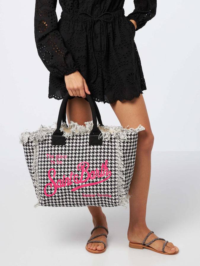 Mc2 Saint Barth Cotton Canvas Vanity Tote Bag With Pied De Poule Print