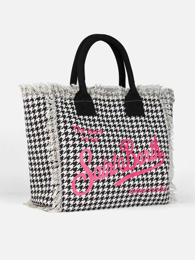 Mc2 Saint Barth Cotton Canvas Vanity Tote Bag With Pied De Poule Print