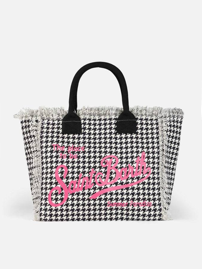 Mc2 Saint Barth Cotton canvas Vanity tote bag with pied de poule print