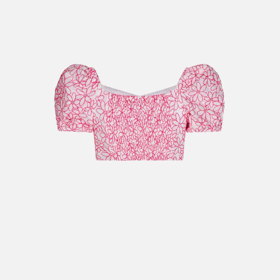 Mc2 Saint Barth Crop Top Da Bambina Con Ricamo Margherite