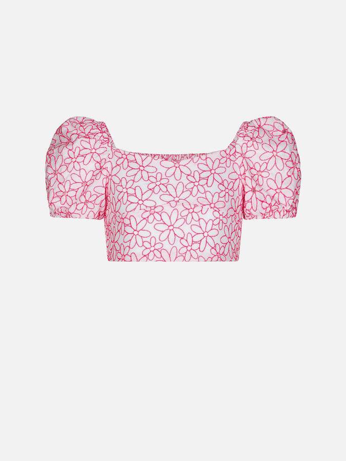 Mc2 Saint Barth Crop top da bambina con ricamo margherite