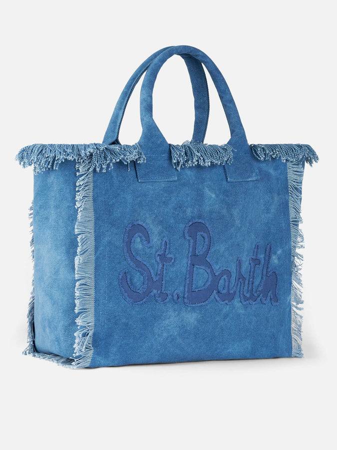 Mc2 Saint Barth Denim Cotton Canvas Vanity Tote Bag With Logo Patch
