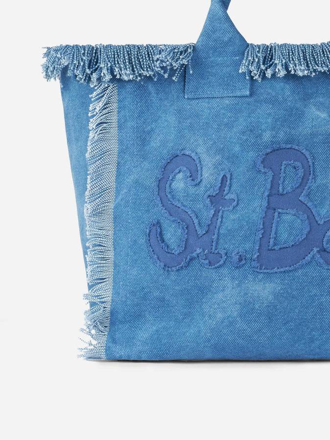 Mc2 Saint Barth Denim Cotton Canvas Vanity Tote Bag With Logo Patch