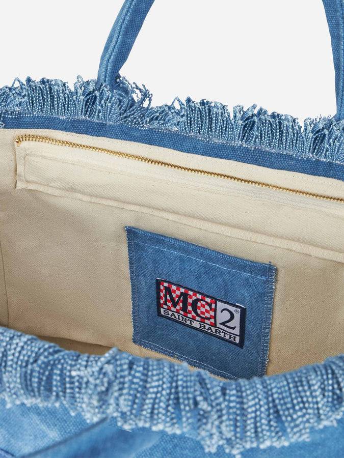 Mc2 Saint Barth Denim Cotton Canvas Vanity Tote Bag With Logo Patch