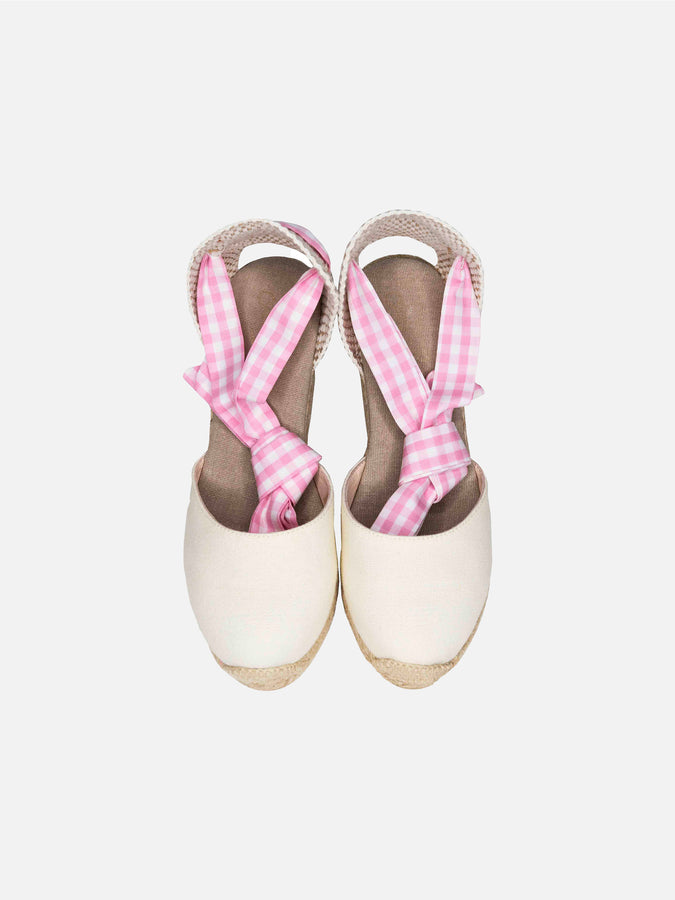Mc2 Saint Barth Espadrillas In Canvas Stampa Naturale Con Zeppa Alta E Laccio Alla Caviglia