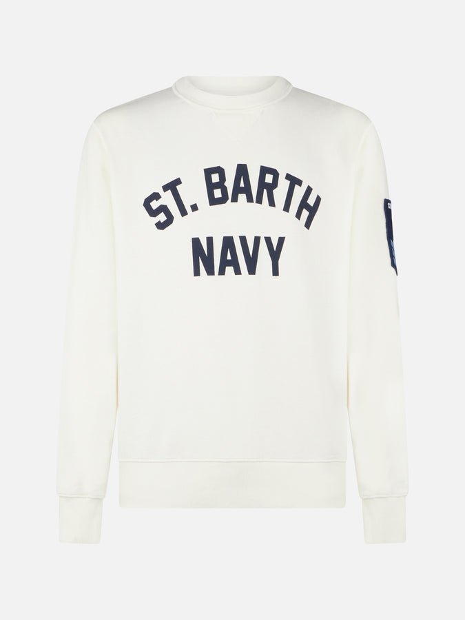 Mc2 Saint Barth Felpa Bianca Da Uomo Con Stampa St. Barth Navy