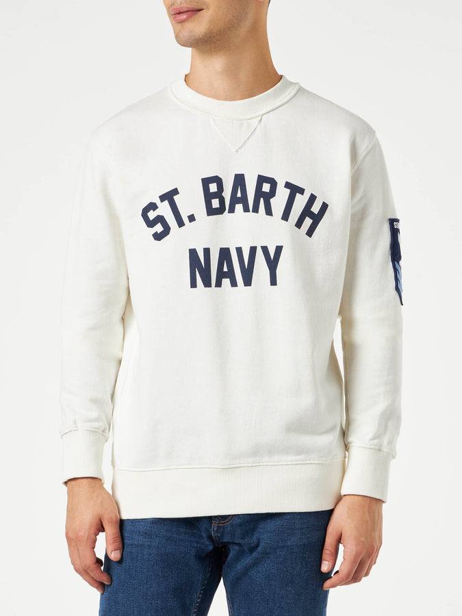 Mc2 Saint Barth Felpa bianca da uomo con stampa St. Barth navy