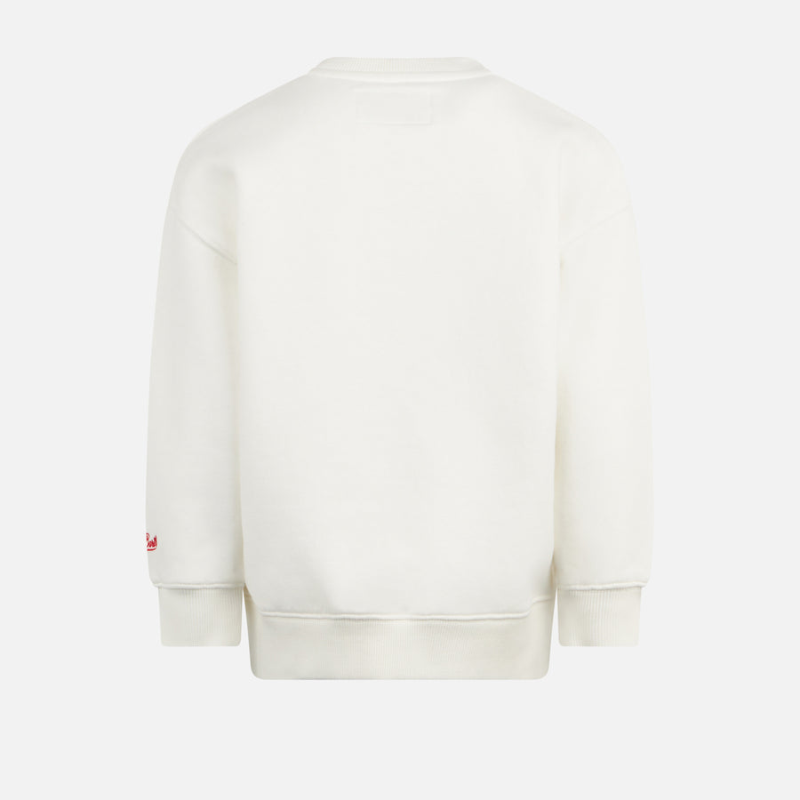 Mc2 Saint Barth Felpa Bianca Girocollo Per Bambina Con Patch Bastoncini Di Zenzero