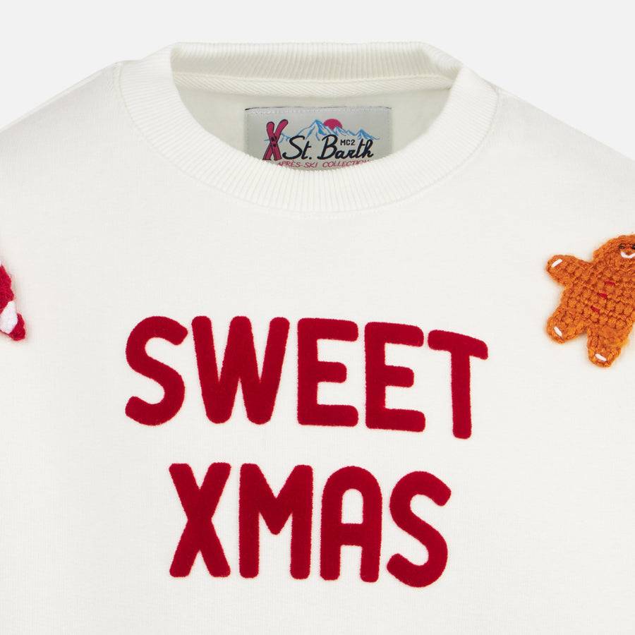 Mc2 Saint Barth Felpa Bianca Girocollo Per Bambina Con Patch Bastoncini Di Zenzero