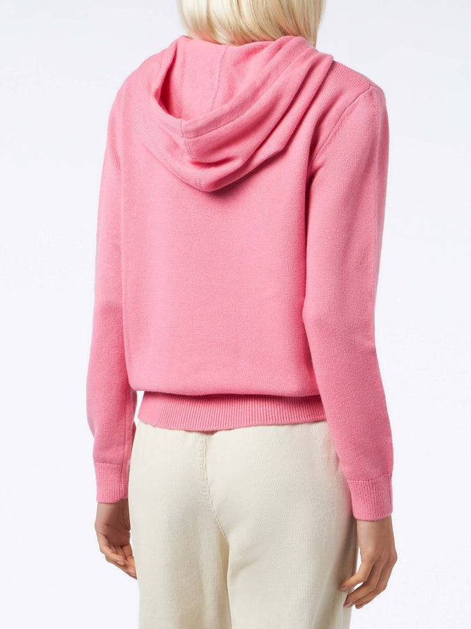 Mc2 Saint Barth Felpa Con Cappuccio Da Donna In Maglia Fucsia Con Ricamo St. Barth