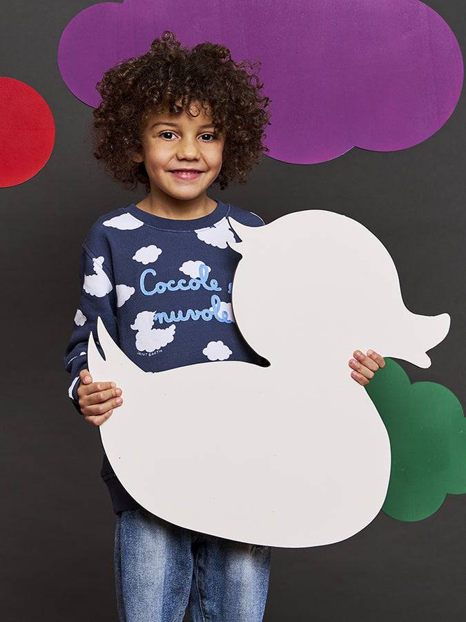 Mc2 Saint Barth Felpa Da Bambino Girocollo Blu Con Ricamo Coccole E Nuvole | EDIZIONE SPECIALE COCCOLEBIMBI