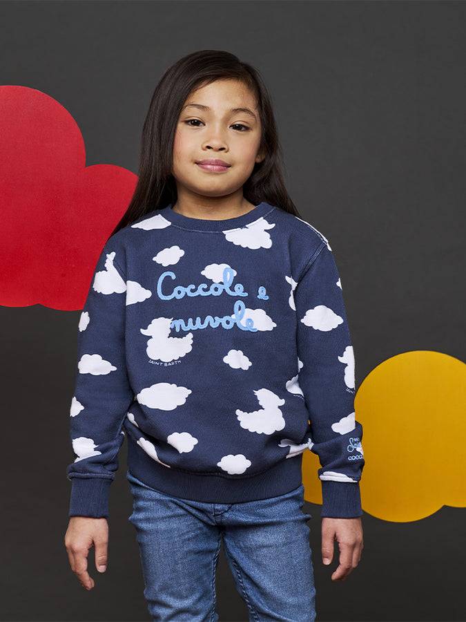 Mc2 Saint Barth Felpa Da Bambino Girocollo Blu Con Ricamo Coccole E Nuvole | EDIZIONE SPECIALE COCCOLEBIMBI