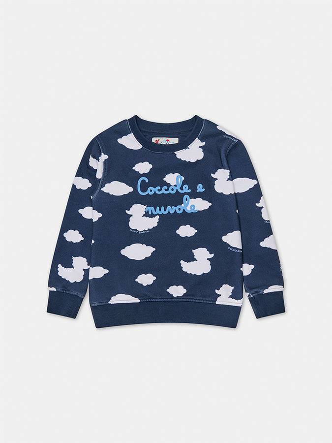 Mc2 Saint Barth Felpa da bambino girocollo blu con ricamo Coccole e nuvole | EDIZIONE SPECIALE COCCOLEBIMBI
