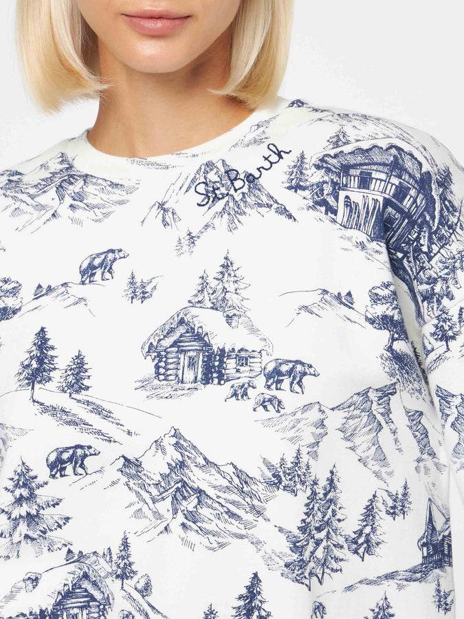 Mc2 Saint Barth Felpa Da Donna In Felpa Con Stampa Toile De Jouy