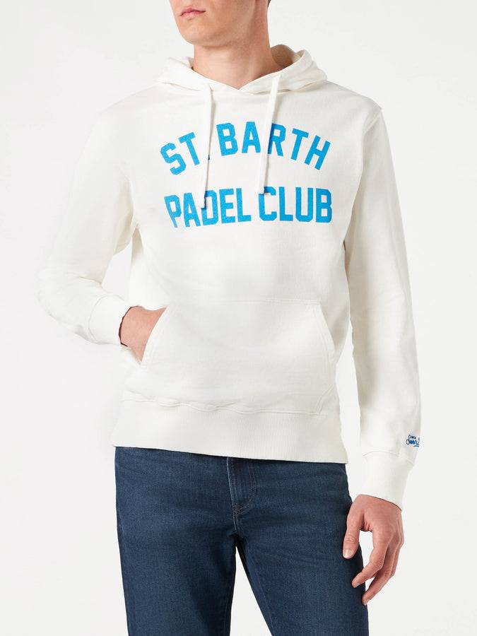 Mc2 Saint Barth Felpa Da Uomo Bianca In Cotone Con Cappuccio E Stampa St. Barth Padel Club Bluette