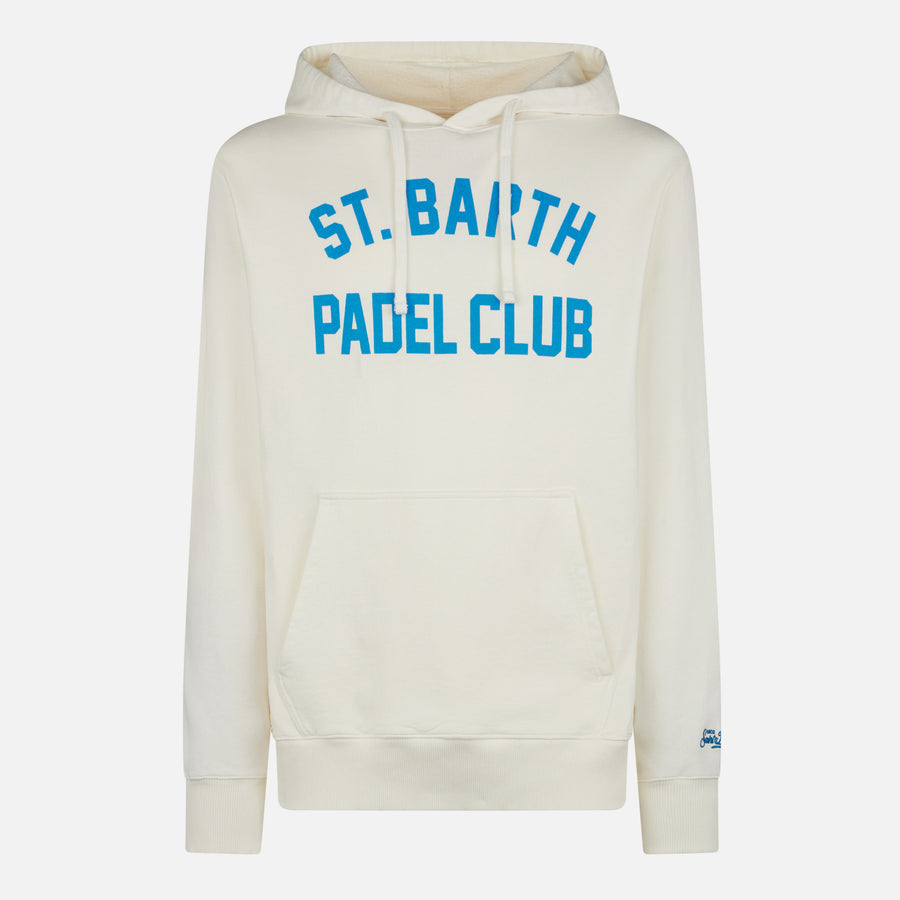 Mc2 Saint Barth Felpa Da Uomo Bianca In Cotone Con Cappuccio E Stampa St. Barth Padel Club Bluette