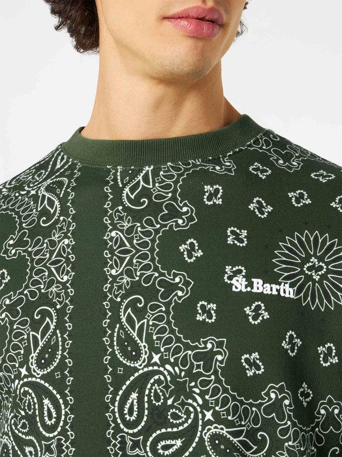 Mc2 Saint Barth Felpa Da Uomo Girocollo Con Stampa Bandana Verde