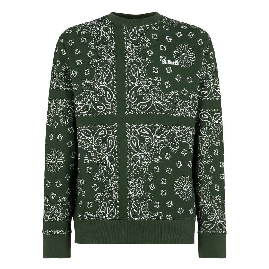 Mc2 Saint Barth Felpa Da Uomo Girocollo Con Stampa Bandana Verde