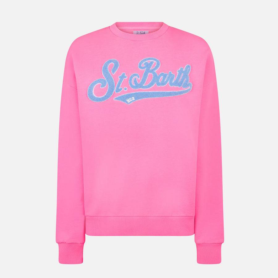 Mc2 Saint Barth Felpa Donna Rosa Fluo Con Ricamo St. Barth