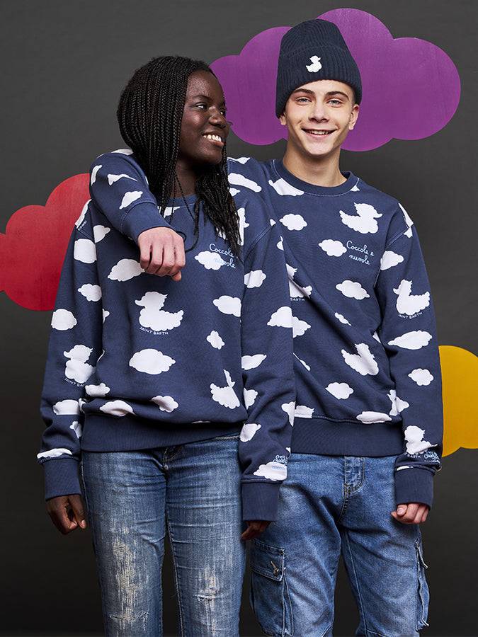 Mc2 Saint Barth Felpa Girocollo Blu Con Ricamo Coccole E Nuvole | EDIZIONE SPECIALE COCCOLEBIMBI