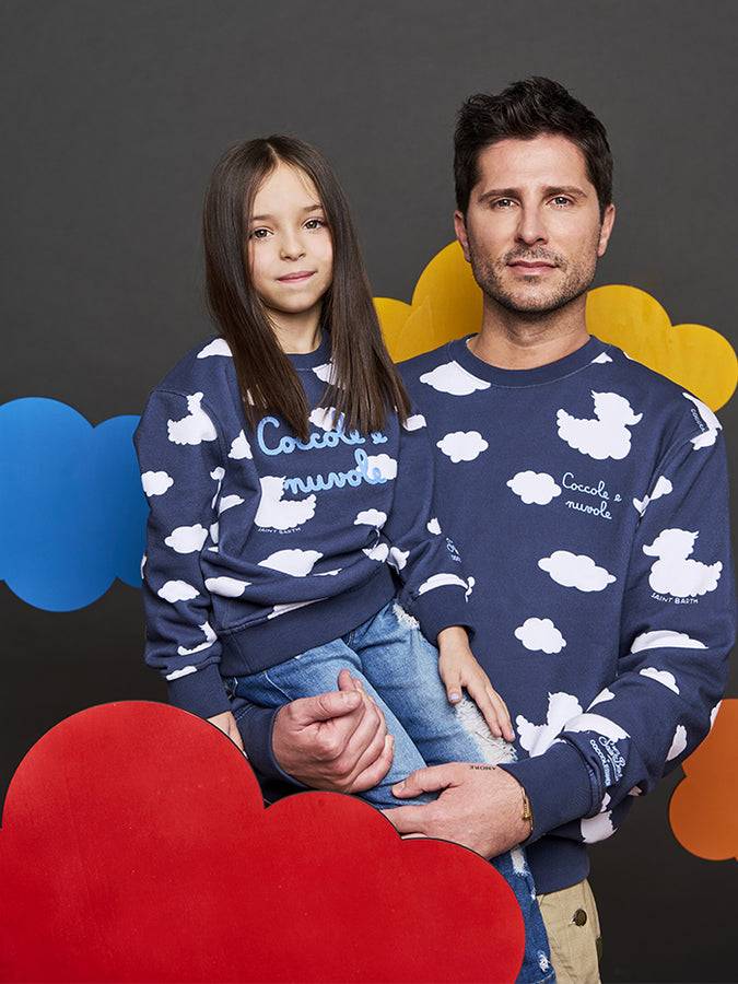 Mc2 Saint Barth Felpa Girocollo Blu Con Ricamo Coccole E Nuvole | EDIZIONE SPECIALE COCCOLEBIMBI