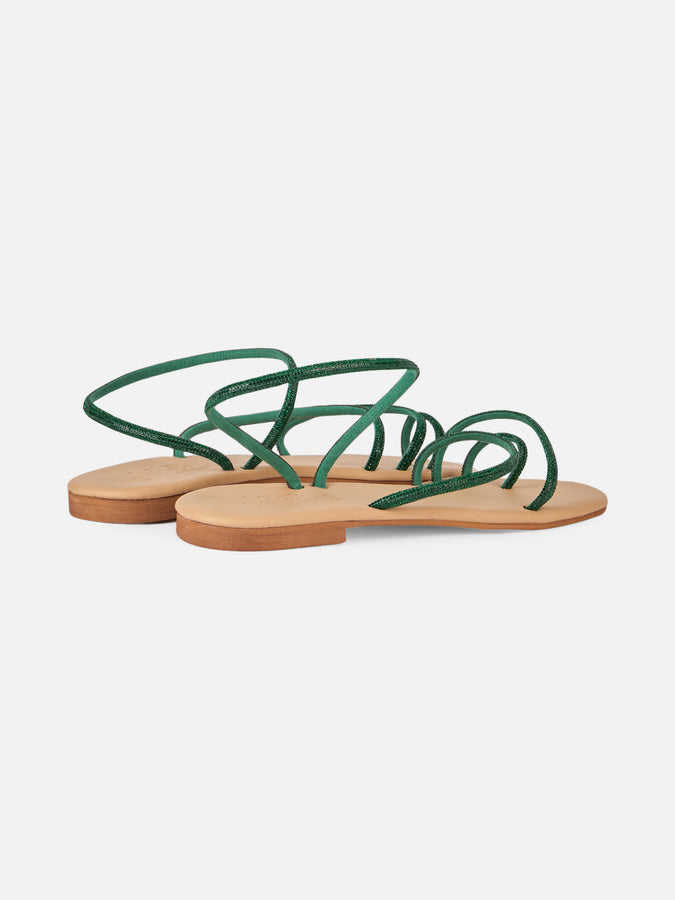 Mc2 Saint Barth Flat Ring Sandals With Green Rhinestones