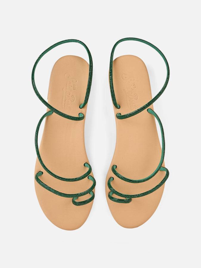 Mc2 Saint Barth Flat Ring Sandals With Green Rhinestones