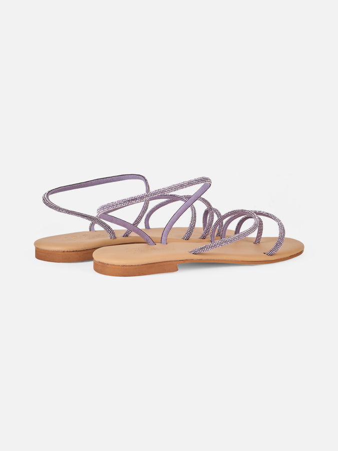 Mc2 Saint Barth Flat Ring Sandals With Lilac Rhinestones
