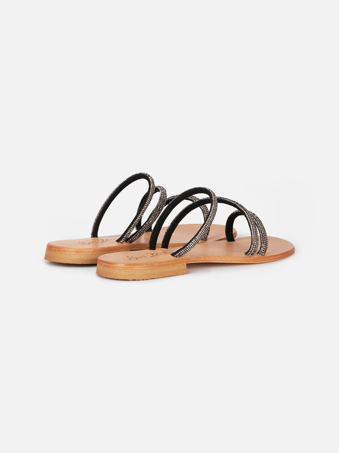 Mc2 Saint Barth Flat Sandals Cora With Black Rhinestones