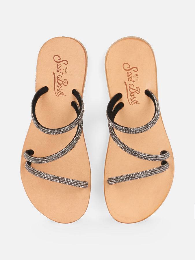 Mc2 Saint Barth Flat Sandals Cora With Black Rhinestones