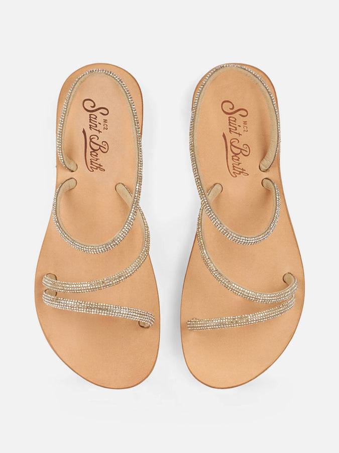 Mc2 Saint Barth Flat Sandals Cora With Gold Rhinestones