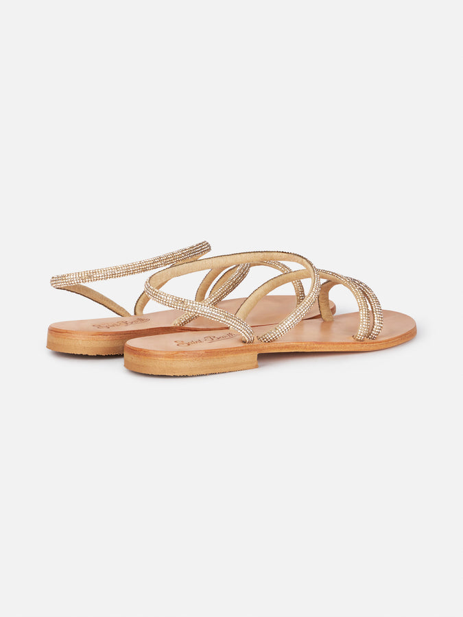 Mc2 Saint Barth Flat Sandals Cora With Gold Rhinestones