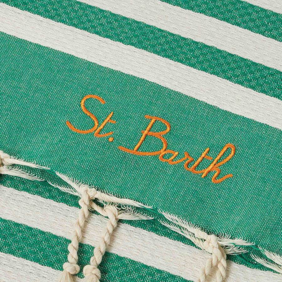 Mc2 Saint Barth Fouta Classico A Nido D'ape Con Righe Bianche E Verdi