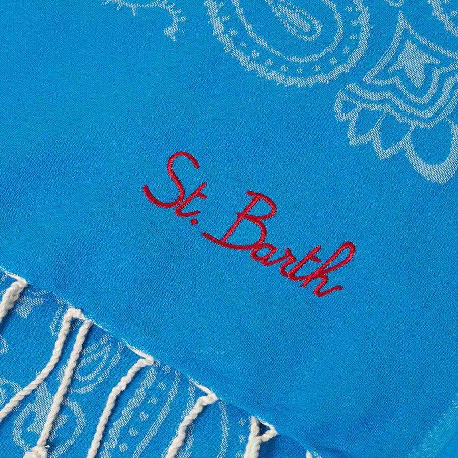 Mc2 Saint Barth Fouta In Morbido Jacquard Bluette Con Stampa Bandana